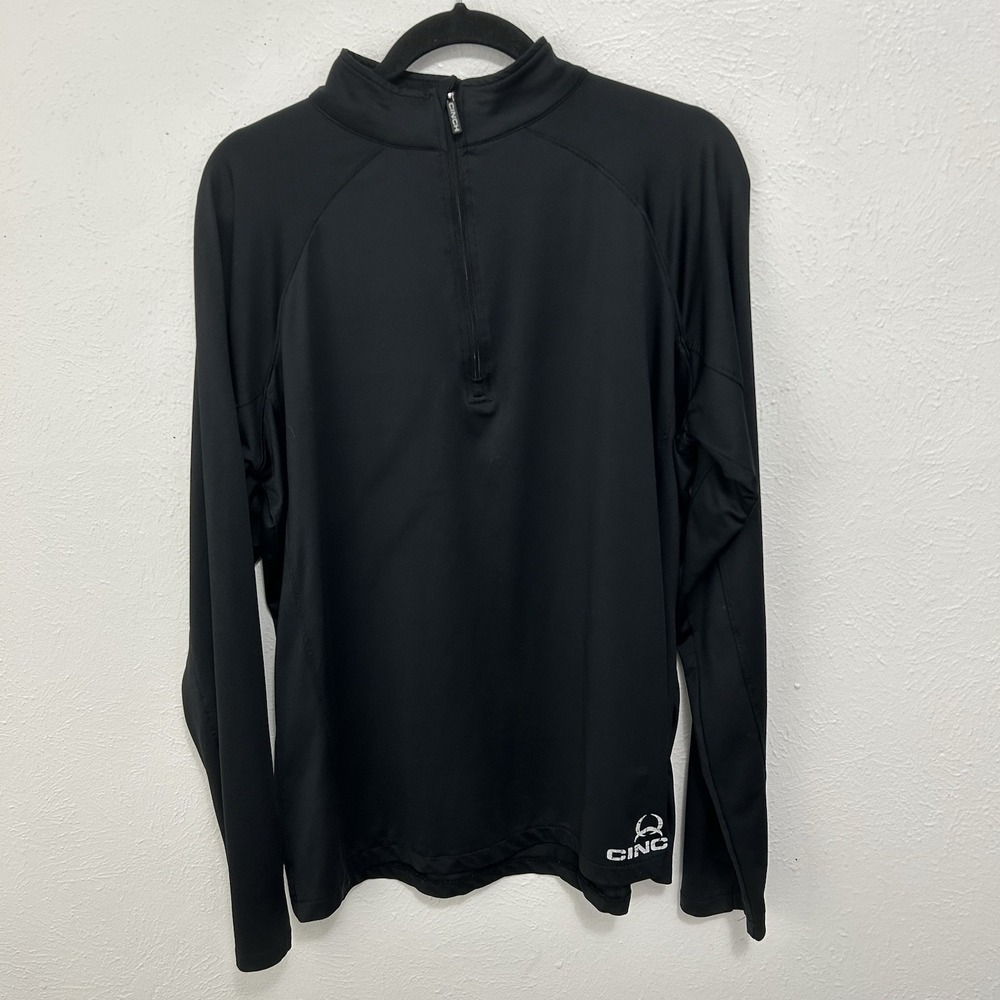 Cinch Black 1/4 Zip Pullover Sweater Mens Logo Long Sleeve Size Large‎ Stretch